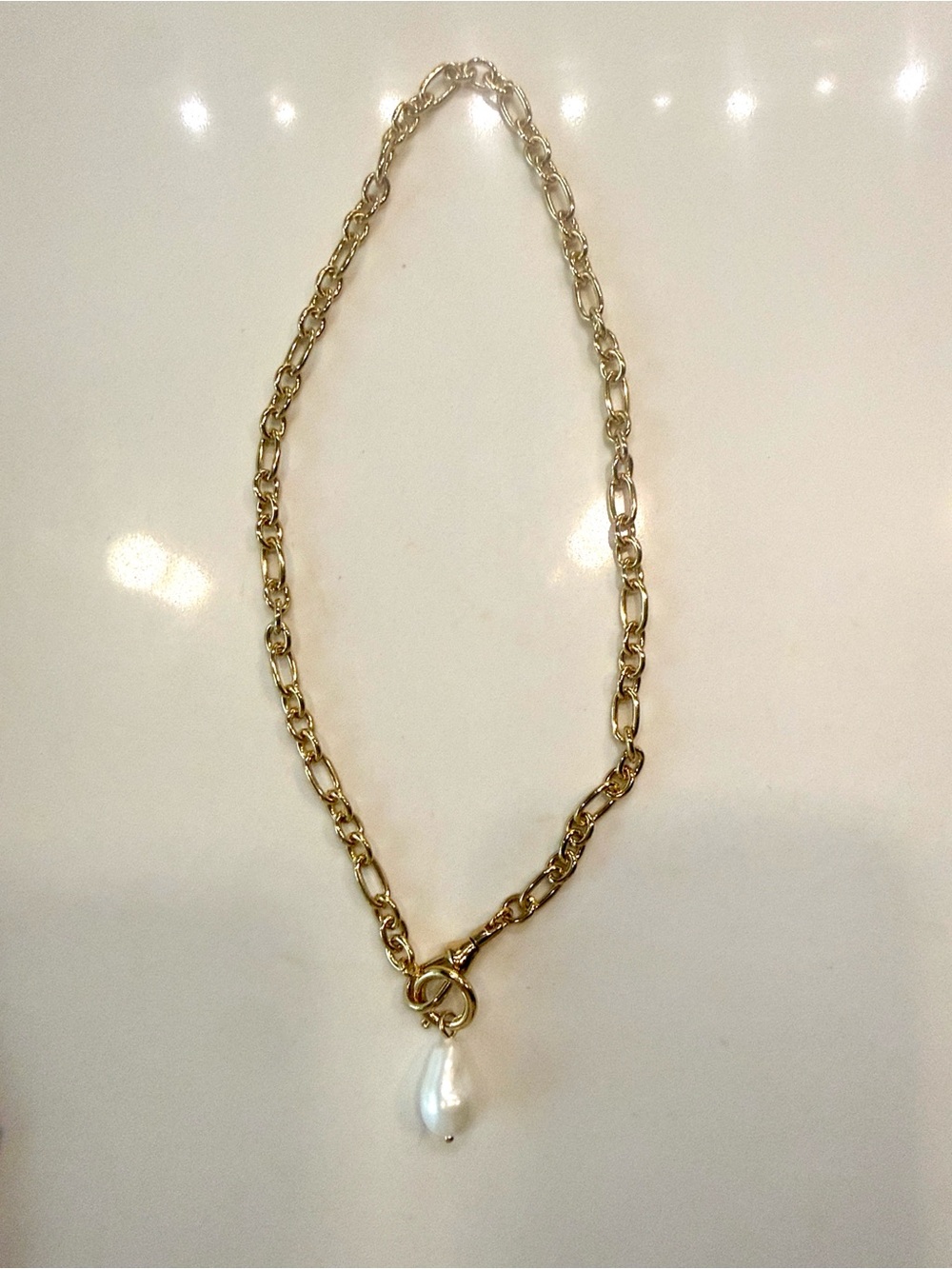 Madewell pearl gold tone chain toggle link necklace charm